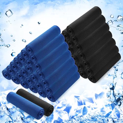 Hosuly 50 Pack Cooling Towels, 40"x12" Yoga Towels Ice Breathable Soft Chilly Sweat Rag Microfiber Workout Rags for Neck and Face for Gym Golf Sport Running - color: Dark Blue, Blue