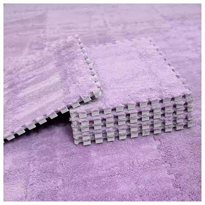 12 Pieces Thickened Plush Foam Interlocking Floor Mat,Fluffy Square Foam Tiles with 12 Edgings,Soft Anti-Slip Puzzle Area Rug Playmat for Bedroom,12X12inch,12 Tiles/11.6 Sq.Ft,Grey Purple - color: Grey Purple
