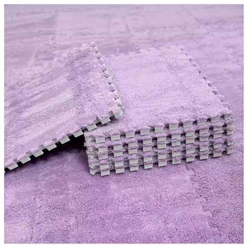 12 Pieces Thickened Plush Foam Interlocking Floor Mat,Fluffy Square Foam Tiles with 12 Edgings,Soft Anti-Slip Puzzle Area Rug Playmat for Bedroom,12X12inch,12 Tiles/11.6 Sq.Ft,Grey Purple - color: Grey Purple