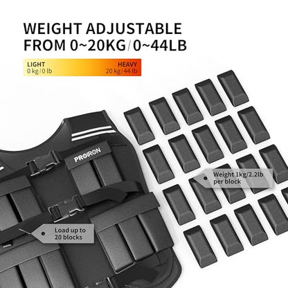 PROIRON Adjustable Weighted Vest 1-22lb/2-44lb,Strength Training Weight Vests for Men Women with Removable Weights, Body Weight Vest for Running Workout Walking Fitness Cardio,Home Gym Equipment - size: 2LB-44LB
