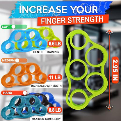 6Pcs Finger Extension Bands - Finger Stretcher Exerciser Silicone Grip Strengthener, 3 Resistance Levels, Ergonomic Hand Exerciser with Shape-Retention, Tear-Resistant Comfort Grip for Hand Recovery