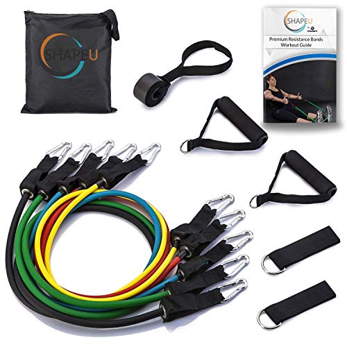 Resistance Band 11 Piece Set - Includes 5 Exercise Bands with Carrying Bag, Door Anchor, Ankle Straps, Exercise Guide with Bonus Digital Workouts and Workout EBook