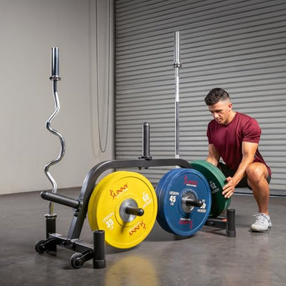 Sunny Health & Fitness Multi-Weight Storage Rack Stand for Dumbbells, Kettlebells, Olympic Weight Plates, Barbell, Medicine Ball - style: Plate & Barbell Rack