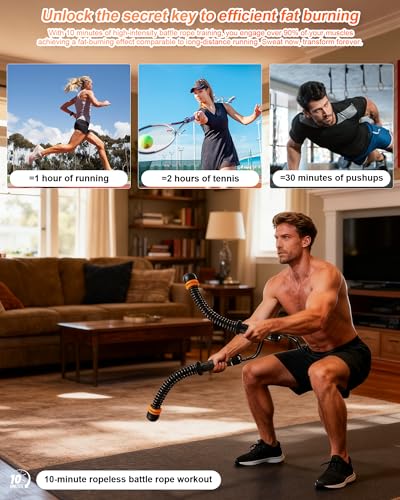Ropeless Battle Ropes, Adjustable Portable Workout Equipment for Home Gym - color: Black