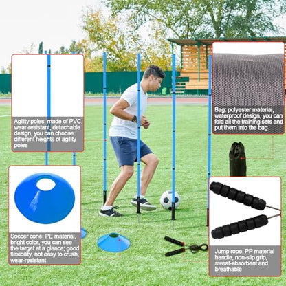 24Pcs Soccer Agility Training Equipment Set Ultimate Agility Poles Cones Ladder More for Quick Assembly and Easy Portability Suitable for All Skill Levels Enhance Speed Agility Training