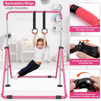 Gymnastic Bars for Kids with Adjustable Height, Folding Gymnastic Training Kip Bar, Expandable Horizontal Bar for Home