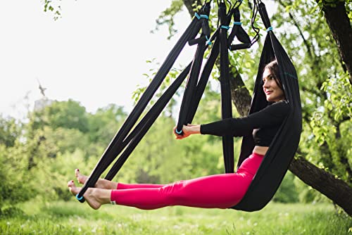 Aerial Yoga Swing Set - Hammock Hanging Swing - Sling Inversion Fly Kit - Antigravity Yoga Sling - Suspension Trapeze - color: BLACK