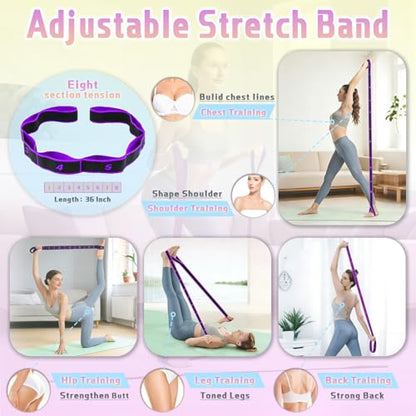 5 Pcs Resistance Bands Set, Foot Pedal Resistance Band with Handles, Workout Elastic Exercise Bands for Ab, Waist, Arm, Leg, Women Fitness Stretch Bands for Pilates, Yoga at Home, Gym