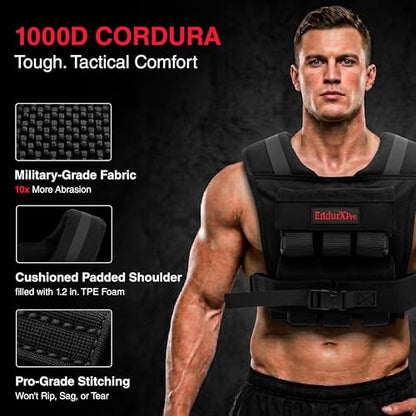 Weighted Vest for Men & Women | Adjustable Weight Vest 25 lbs/35 lbs/45 lbs with Removable Iron Weights, 1000D Cordura Weighted Training Vest for Rucking, Running & Strength Training - size: 25 lbs