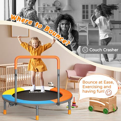 Premium 3FT Foldable Toddler Trampoline for Kids Ages 3-6, 36 Inch ASTM Certified Mini Trampoline with Adjustable Handle, 100 lbs Capacity, Quiet Elastic Bands, Safe for Indoor Outdoor Use - style: Classic New