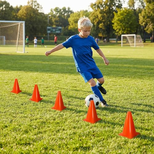 40 Pack Plastic Training Cones, 7 Inch Plastic Soccer Cones, Agility Marker Cone Traffic Cone for Basketball, Football, Skating Drills Practice, Indoor and Outdoor Games