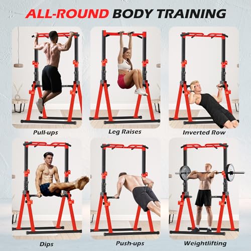 Foldable Power Tower Pull Up Bar Station, Multi-function Stable Pull Up Dip Station for Home Gym Strength Training Equipment
