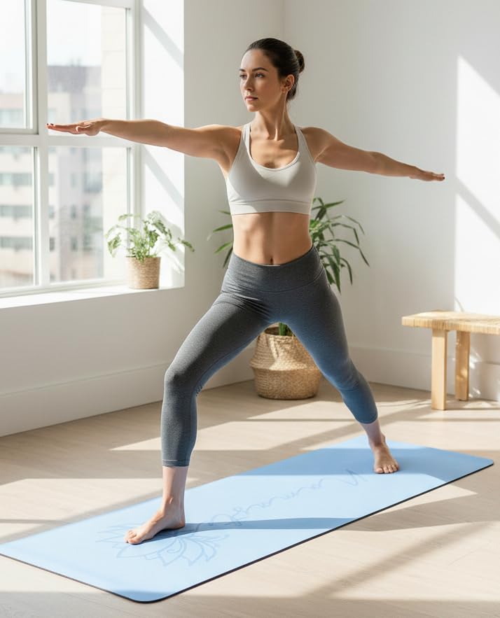 Non Slip TPE Yoga Mat 6mm Thick with Carrying Strap, Lightweight Exercise Mat for Home Workout, Pilates & Fitness, Comfort Cushion Workout Mat