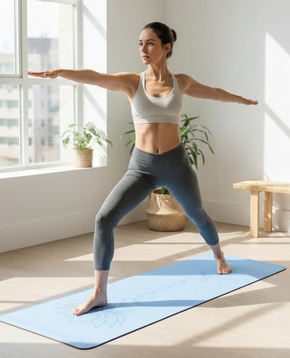 Non Slip TPE Yoga Mat 6mm Thick with Carrying Strap, Lightweight Exercise Mat for Home Workout, Pilates & Fitness, Comfort Cushion Workout Mat