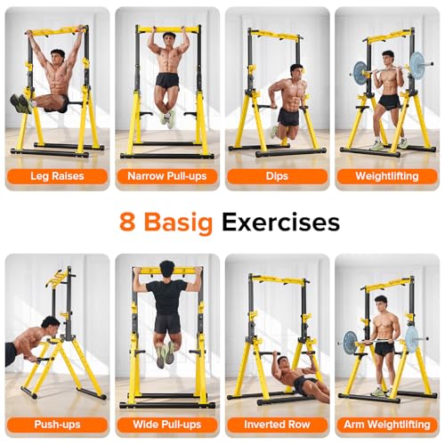 700LBS Foldable Power Tower Pull Up Bar - Multi-function Power Tower Dip Station with Adjustable Height for Home Gym, Portable Free Standing Strength Training Equipment for Indoor & Outdoor