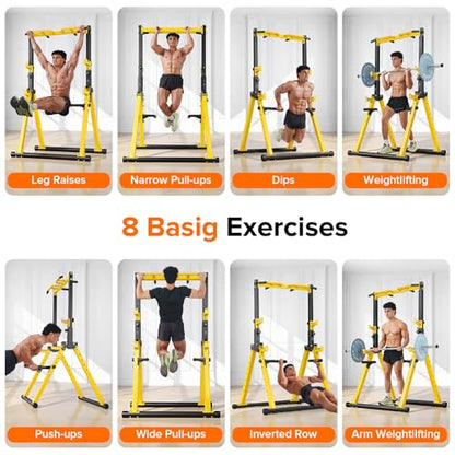700LBS Foldable Power Tower Pull Up Bar - Multi-function Power Tower Dip Station with Adjustable Height for Home Gym, Portable Free Standing Strength Training Equipment for Indoor & Outdoor
