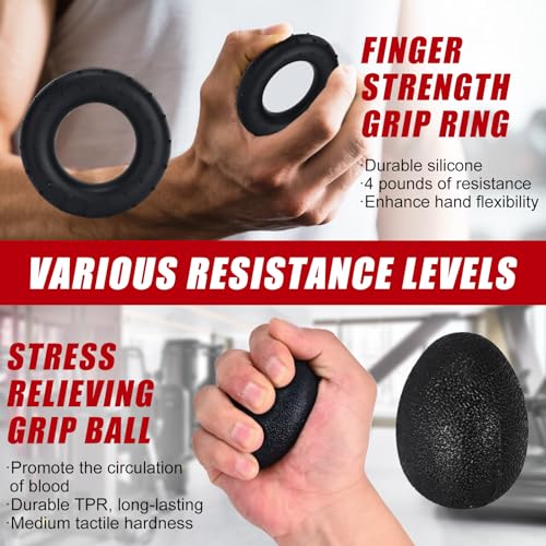 Hand Grip Strengthener, Grip Strength Trainer, 22-132 Lbs Adjustable Resistance Forearm Exerciser Workout for Rehabilitation Athletes Climbers Musicians - color: black 5 Pack