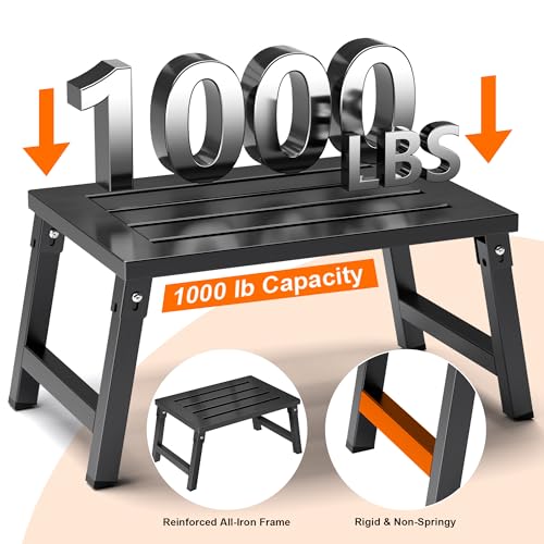 1000 lbs Heavy Duty RV Step Stool, Extra Wide 19" Platform Folding RV Step, Non-Slip Stable Metal Camper Step for RV, Motorhome, Truck, SUV, Home & Garage