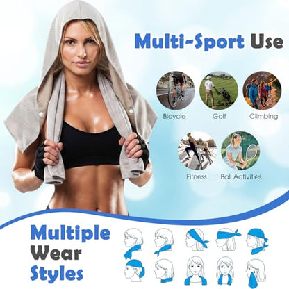 8 Pack Cooling Hooded Towel Set, 4 Cooling Towels for Neck and Face and 4 Flat Ice Towels Microfiber Soft Breathable for Hot Weather Gym, Sports, Yoga, Camping, Workout, Golf