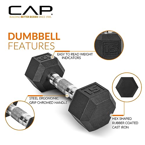 CAP Rubber Coated Dumbbell Weight Set with Vertical Rack | 100 lb, 150 lb, and 210 lb Options - size: 150 lb - Set, style: Chrome Handles