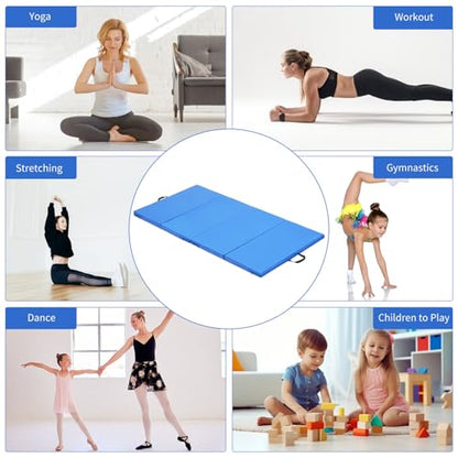 ZENOVA Gymnastics Mat 6'x3'x2''/4'x8'x2'' Exercise Mat Gym Mat for Home Aerobics Workout Foldable Tumbling Mat Children Gifts - color: 3FT x 6FT --Blue