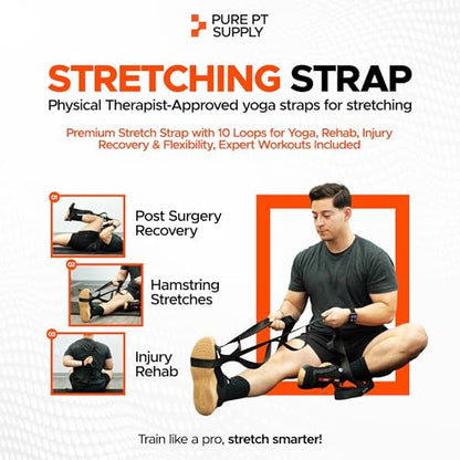 Pure PT Stretching Strap, 10 Loops, Non-Elastic Stretch Strap, Yoga Strap