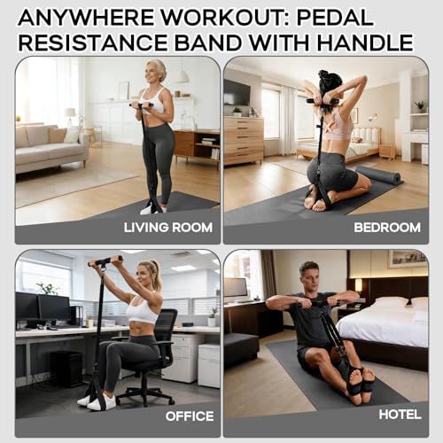 Multifunction Pedal Resistance Band with Handle, 3 Tube Adjustable 30/40/50LB Foot Pedal Puller Resistance Bands with Poster, Extended Length Tension Rope for Men Women Full Body Workout Home Gym - color: Black