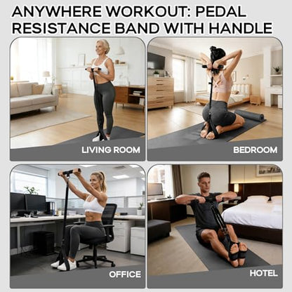 Multifunction Pedal Resistance Band with Handle, 3 Tube Adjustable 30/40/50LB Foot Pedal Puller Resistance Bands with Poster, Extended Length Tension Rope for Men Women Full Body Workout Home Gym - color: Black
