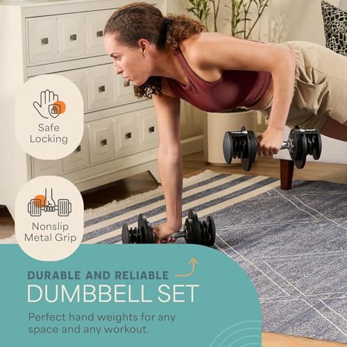 Lifepro Adjustable Dumbbells & Weights for Home Gym, Quick-Adjust - color: Dark Black