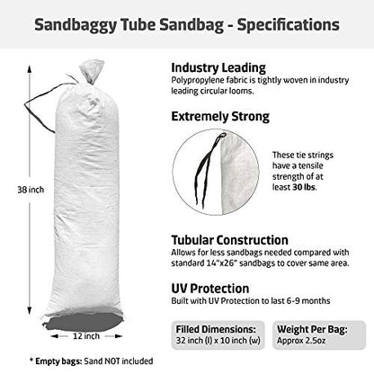 Sandbaggy 38 Inch by 12 Inch Empty Tube Sandbags - Sand Bag Water Barrier - For Re-Directing Water in Flood/Erosion Issues - Sand Not Included (1 Bag)