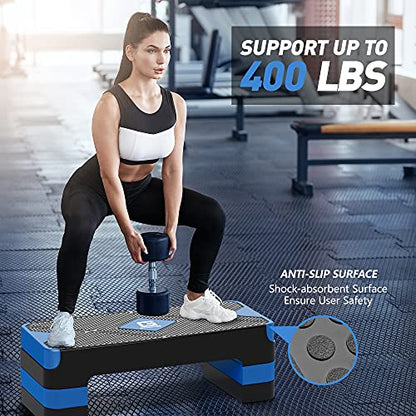 GYMMAGE Aerobic Exercise Step, Adjustable Height, - color: Blue