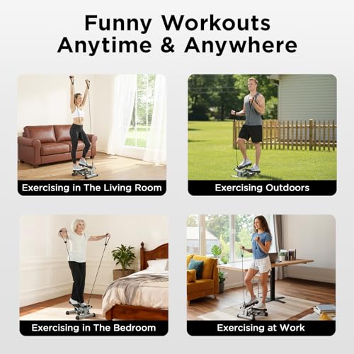 Efitment Mini Stepper for Exercise at Home, Twist Stair Stepper with Resistance Bands, LCD Monitor, Compact Cardio Step Machine for Full Body Workout
