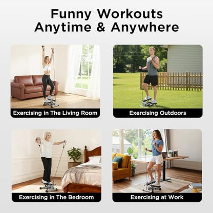 Efitment Mini Stepper for Exercise at Home, Twist Stair Stepper with Resistance Bands, LCD Monitor, Compact Cardio Step Machine for Full Body Workout