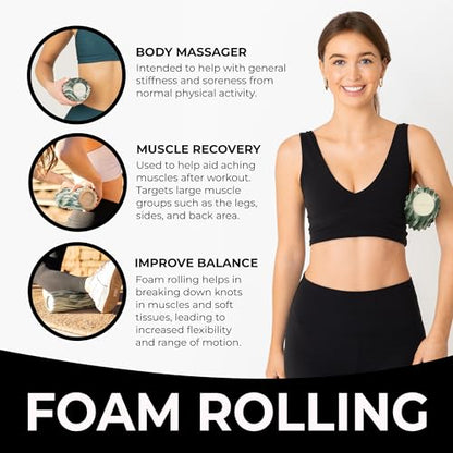 Ripple Travel Foam Roller (11" x 3.35") Firm Mini Foam Roller for Physical Therapy, Deep Tissue Massage, Back Pain - High Density, Ergonomic Wave Textured - Yoga, Exercise (Hunter Marbled) - color: Hunter Marbled