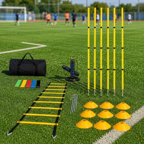 Exercise Bands & Workout Equipment Set, 5 Resistance Bands, Agility Ladder, Speed Rope, 10 Cones, Carrying Bag, Home Gym for Women