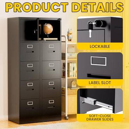 Metal File Cabinet with Drawer Heavy Duty Locking File Cabinets - color: Black, size: 66.5"H-4 drawers & 1 doors
