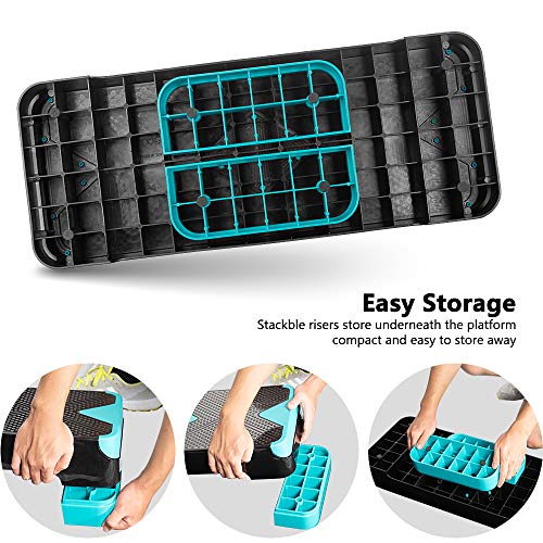 Adjustable Workout Aerobic Stepper, Aerobic Exercise Step Platform with 2 Risers, Exercise Step Deck for Fitness, 26.5" Trainer Stepper with Non-Slip Surface Home Gym & Extra Risers Options - color: Blue&Black