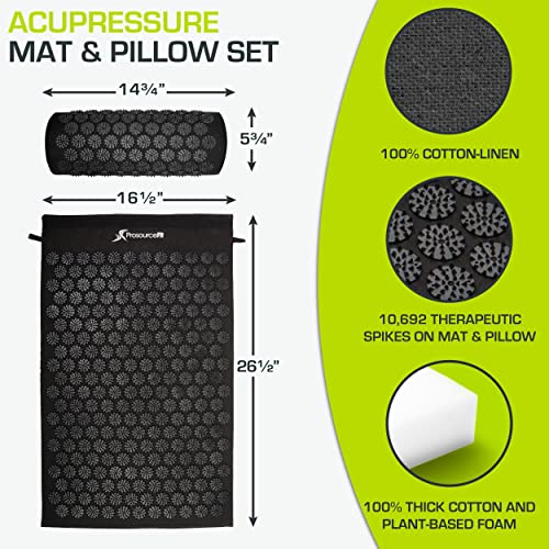 ProsourceFit Acupressure Mat and Pillow Set for Back/Neck Pain Relief and Muscle Relaxation - color: Black/Black, size: Large