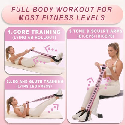 Pedal Resistance Band, Fabric Foot Pedal Exerciser with Solid Wood Handle, Anti-Snap Pull Rope with Adjustable Length Buckle, Wide Webbing Foot Loops for Shoes, Home Gym Workout for Abs, Arms & Legs