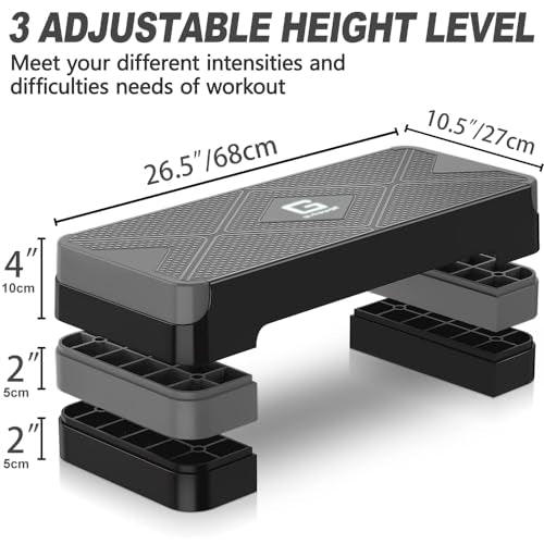 GYMMAGE Aerobic Exercise Step, Adjustable Height, - color: Gray