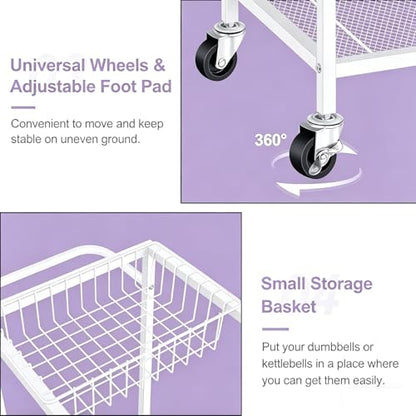Workout Equipment Storage Rack Metal Yoga Mat Storage Rack, Weight Cart Home Gym Storage Rack with Wheels for Dumbbells, Yoga Mats, Kettlebells, Foam Rollers