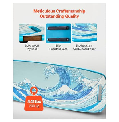 Balance Board Wobble Board Trainer for Adults - Wooden Balance Training Equipment with Magnetic Stoppers - Surf Trainer, Physical Therapy & Standing Desk - Blue
