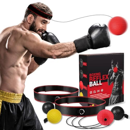 KTEBO® Boxing Reflex Ball Headband Set - Includes 4 Different Balls and 2 Adjustable Headbands for Beginner Proficiency Improvement, Great Boxing Equipment