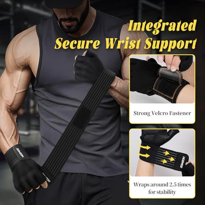 HOZMOZ Weight Lifting Gloves with Wrist Support, Gym Workout Gloves for Men Women, Full Palm 6mm Padded & Grip, Exercise Wrist Wraps for Weightlifting, Fitness, Strength Training - size: X-Large