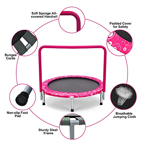 Giantex 36-Inch Mini Trampoline for Kids, ASTM Approved Foldable Rebounder Trampoline with Foamed Handle, Max Loaded 330 lbs, Indoor Safety Padded Fitness Trampoline