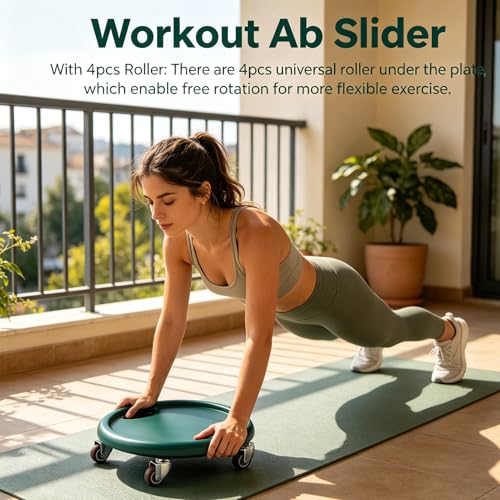 Ab Roller Wheel, Core Slider Ab Workout Sliding Disc 360° Rotating Abdominal Training Tool Waist Strength Trainer with 4 Rollers Knee Pads for Home Gym Training Practice