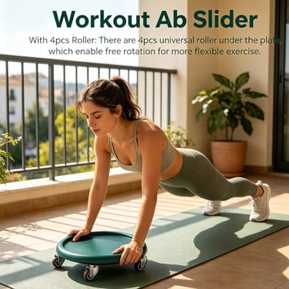 Ab Roller Wheel, Core Slider Ab Workout Sliding Disc 360° Rotating Abdominal Training Tool Waist Strength Trainer with 4 Rollers Knee Pads for Home Gym Training Practice