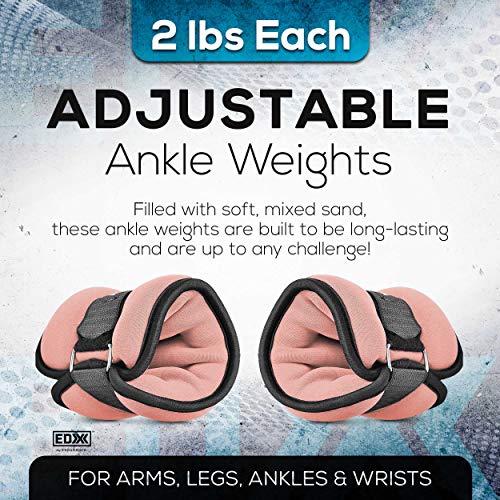 EDX Adjustable Ankle Weights | Arm, Leg and Wrist Weight Strap | Fitness, Walking, Jogging, Workout, Lifting 2 Pack 2lbs