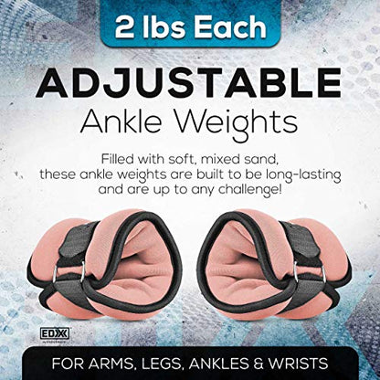 EDX Adjustable Ankle Weights | Arm, Leg and Wrist Weight Strap | Fitness, Walking, Jogging, Workout, Lifting 2 Pack 2lbs