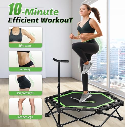 East Mount 42" Folding Fitness Trampoline for Adults, Foldable Mini Trampoline with Handle, Exercise Rebounder, Small Trampoline for Adults, Max Load 440lbs, for Indoor Garden Workout’